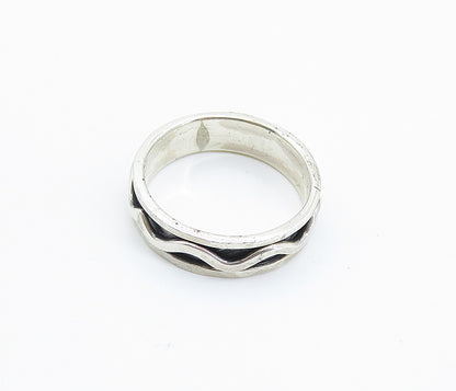 925 Sterling Silver  Oxidized Wavy Detail Round Shiny Band Ring Sz 6.5  RG8255