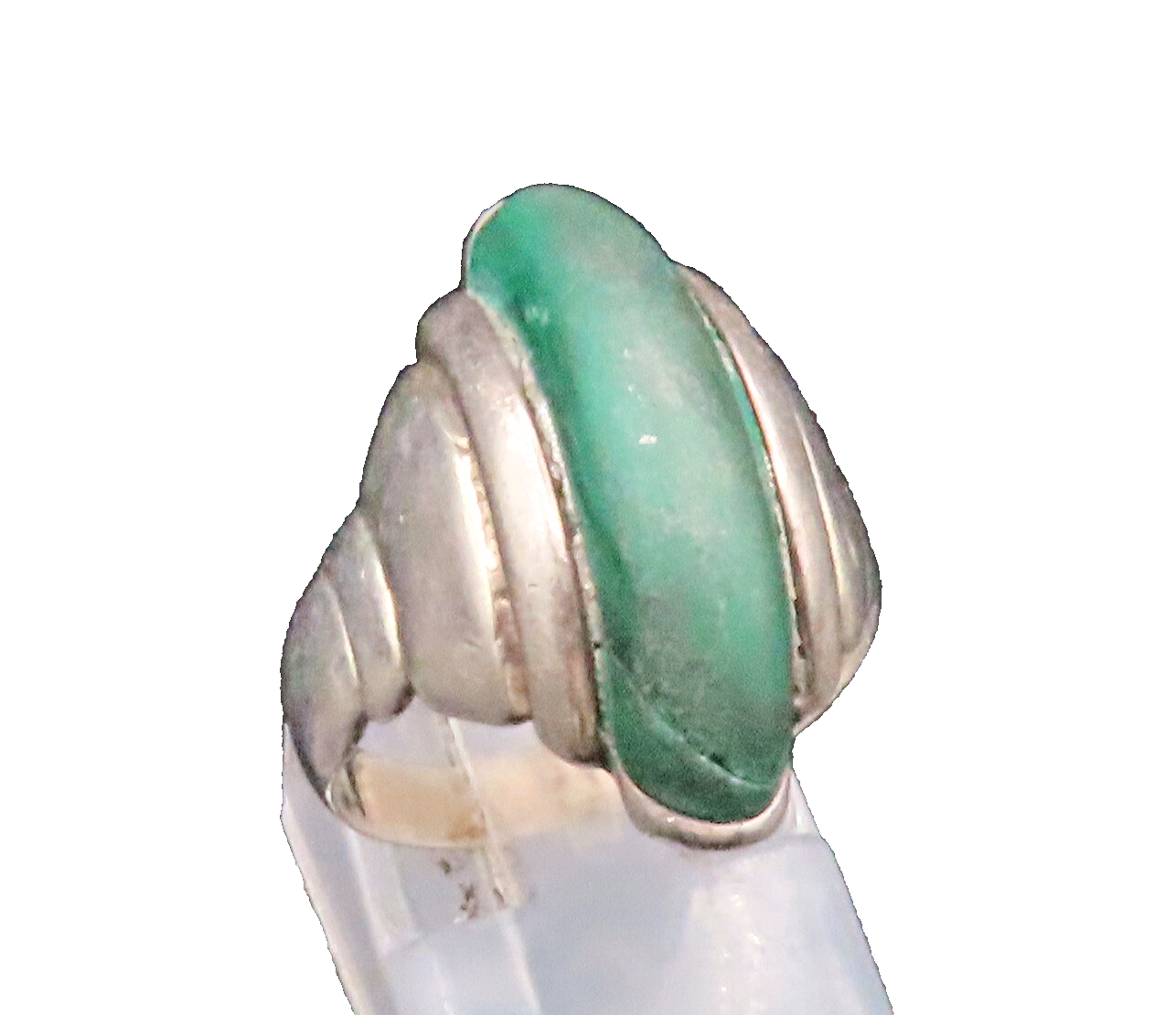 EUROPEAN 925 Silver  Vintage Graduated Malachite Dome Ring Sz 7  RG25098