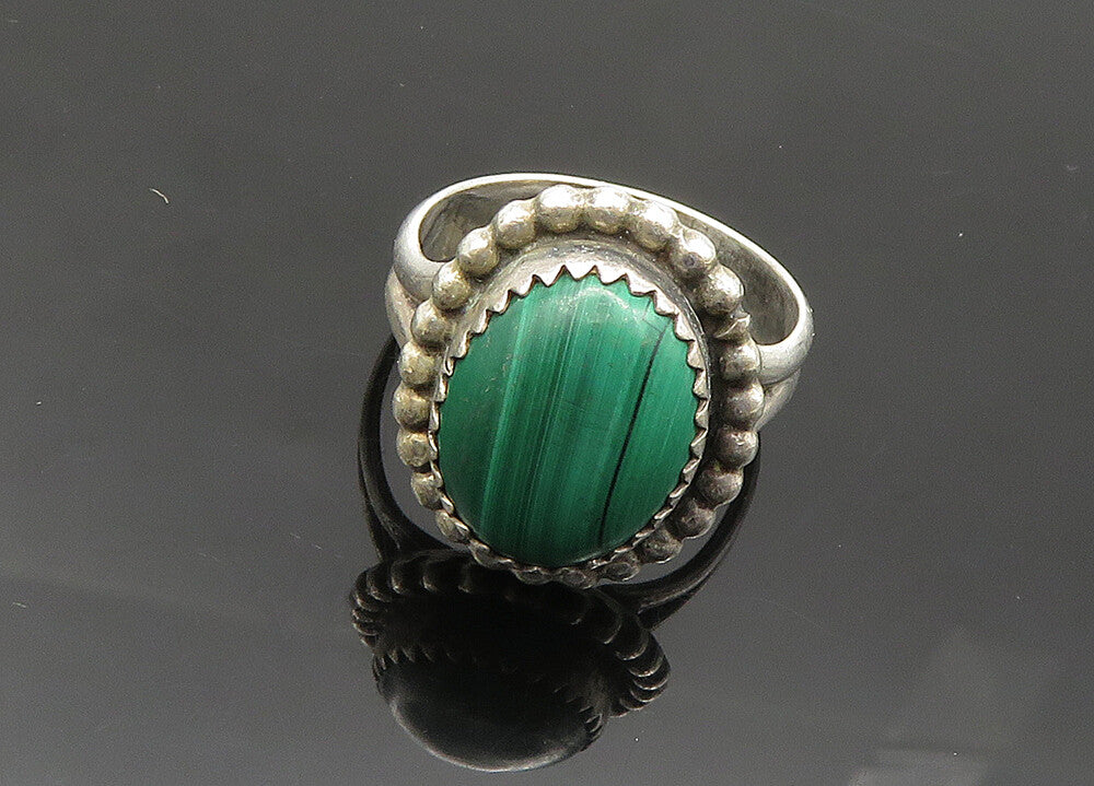 SCOTT DAVE NAVAJO 925 Silver  Vintage Malachite Cocktail Ring Sz 7  RG20067