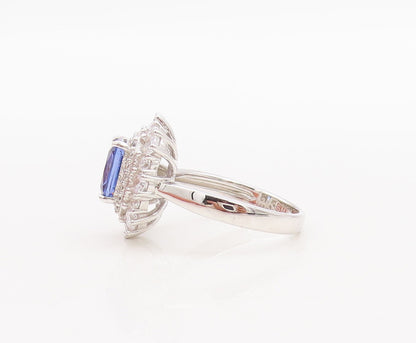 925 Sterling Silver Vintage Ring Designer Blue & White CZ Inlay  Sz 7  RG29796