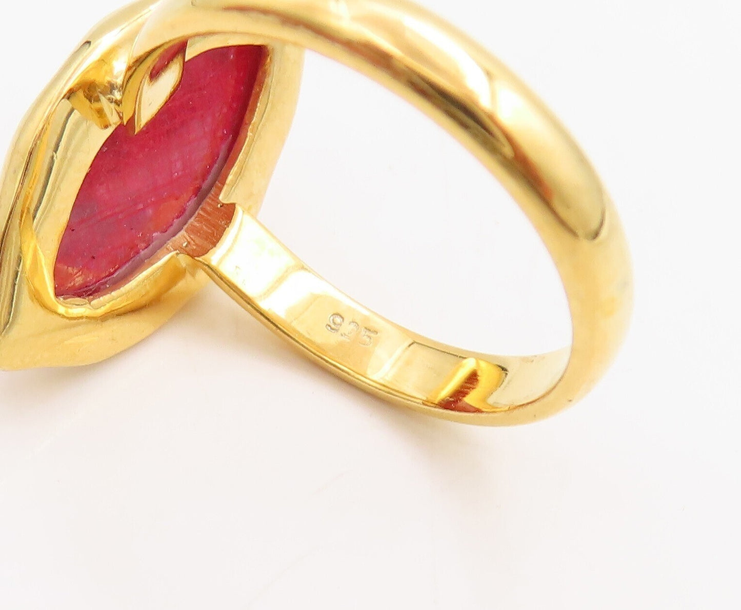 925 Sterling Silver Vintage Ring Gold Plated Marquise Pink Gemstone Sz 7 RG30540