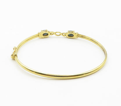 925 Sterling Silver  Genuine Diamonds & Sapphire Shiny Bangle Bracelet  BT6061