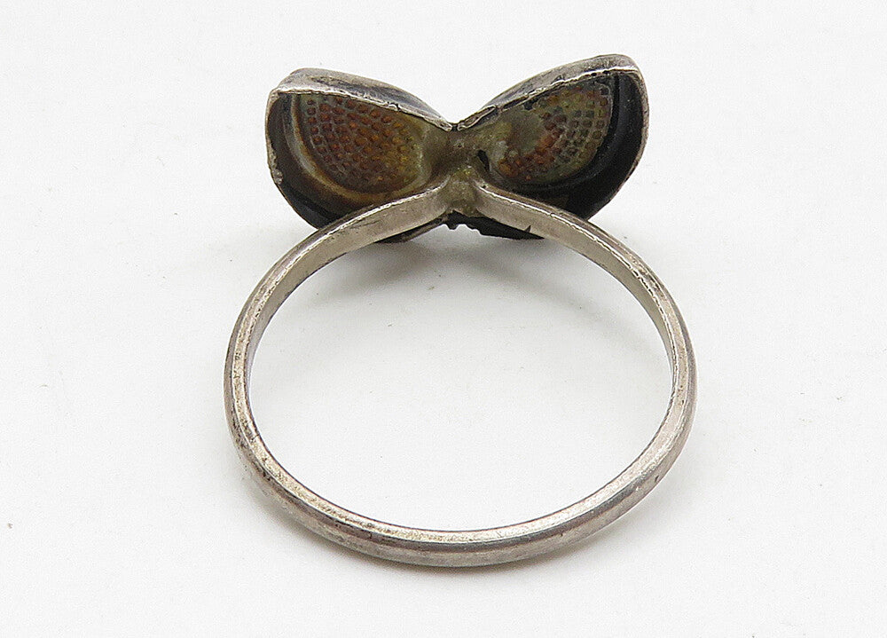 925 Sterling Silver  Vintage Dark Tone Floral Leaves Band Ring Sz 5  RG10517