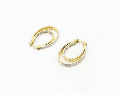 925 Sterling Silver  Genuine Diamonds Gold Plated Oval Hoop Earrings  EG9397