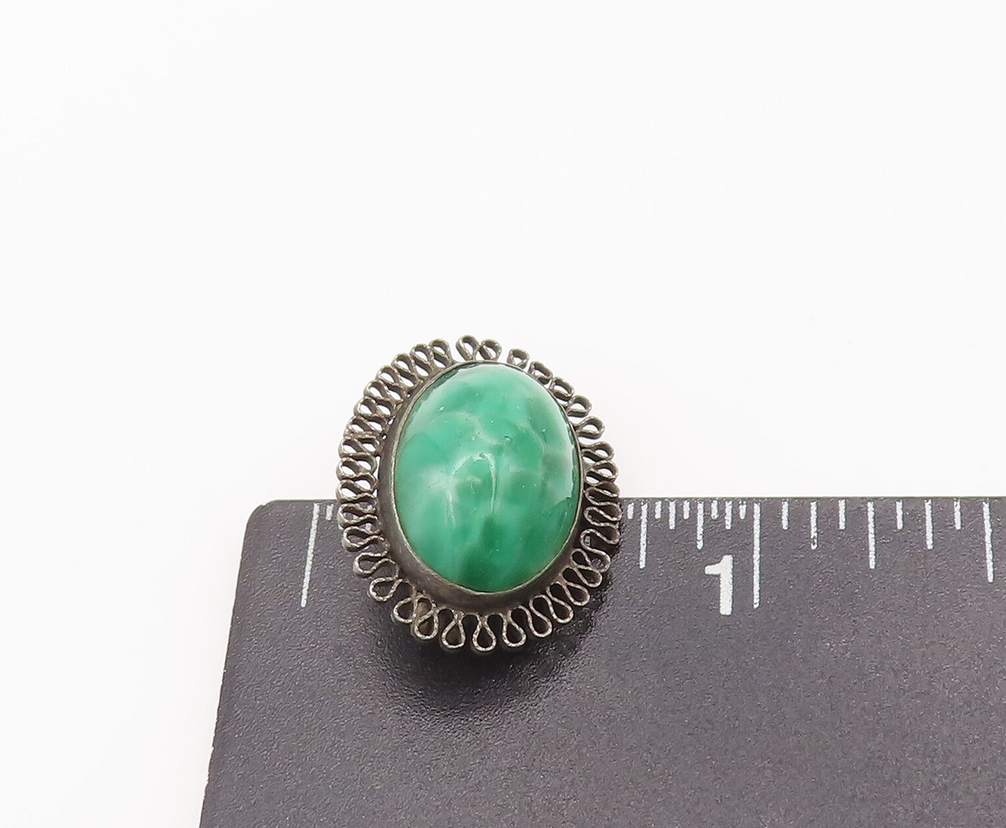 925 Sterling Silver Vintage Brooch Pin Cabochon Turquoise Halo Swirls  BP10711