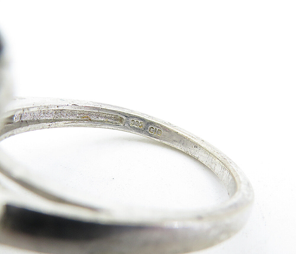 925 Sterling Silver  Vintage Genuine Blue Diamonds Cocktail Ring Sz 9  RG4287
