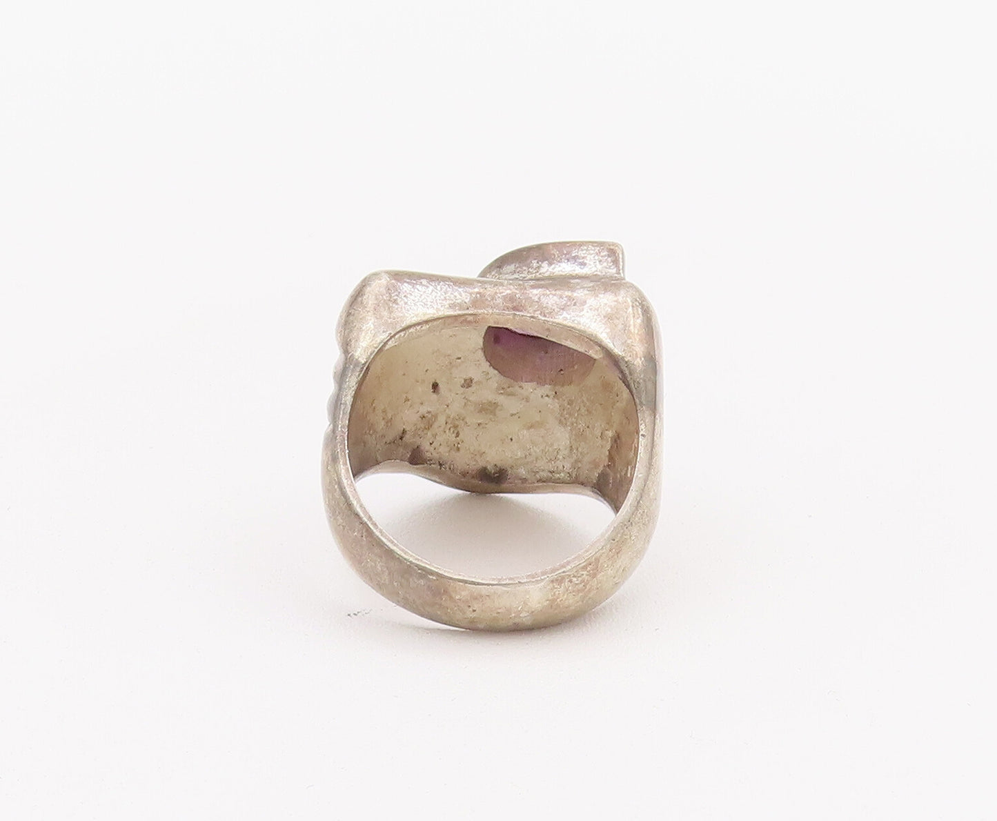 925 Sterling Silver Vintage Ring Solid Carved Drop Cut Amethyst  Sz 7.5  RG28072