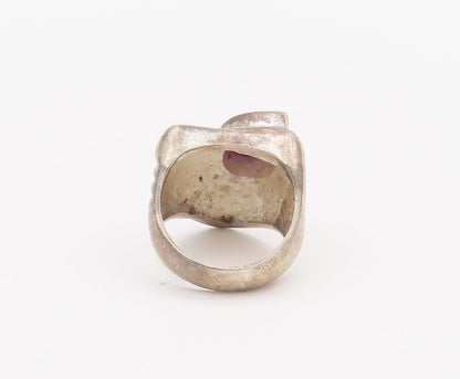 925 Sterling Silver Vintage Ring Solid Carved Drop Cut Amethyst  Sz 7.5  RG28072