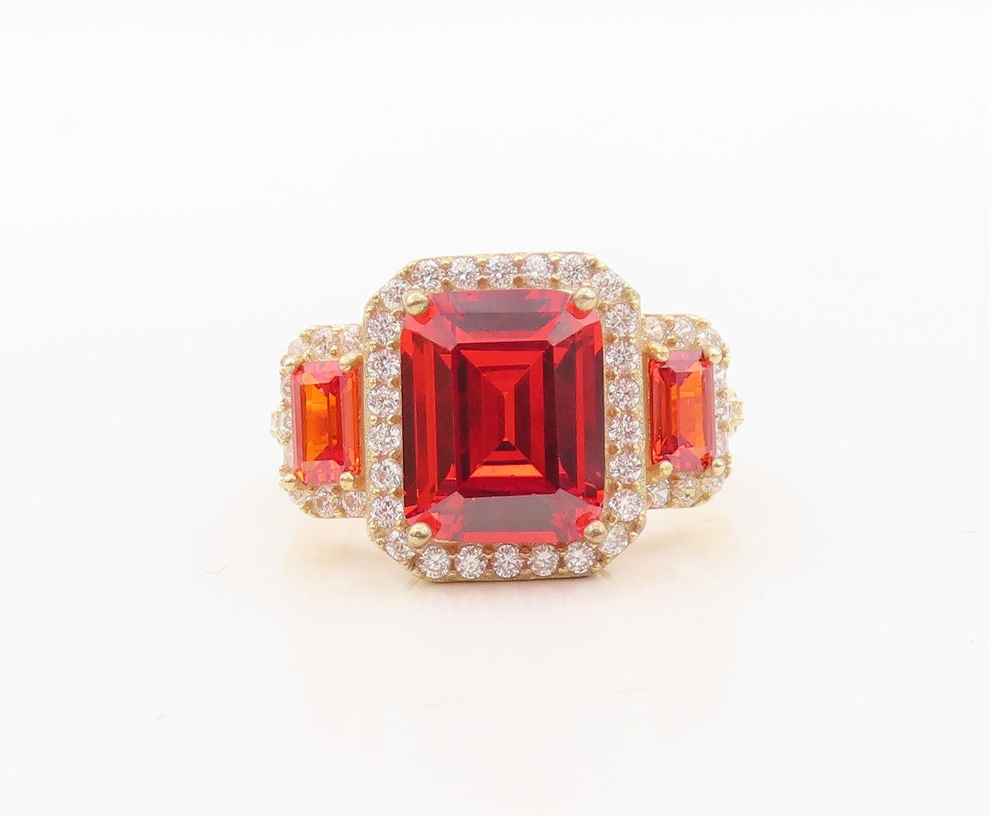 925 Sterling Silver Vintage Ring Gold Plated Orange & White CZ  Sz 6  RG30472