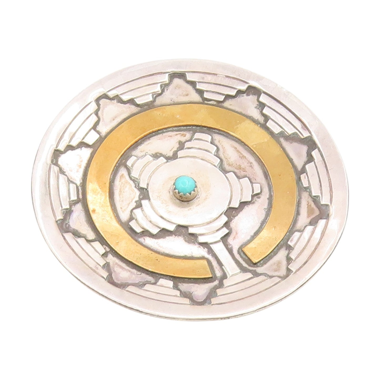 925 Sterling Silver Vintage Brooch Pin NAVAJO GILBERT MORGAN Turquoise  BP12209