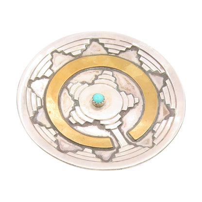 925 Sterling Silver Vintage Brooch Pin NAVAJO GILBERT MORGAN Turquoise  BP12209