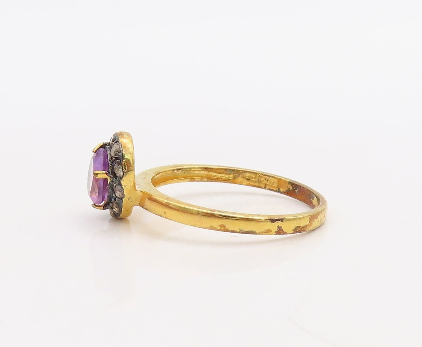 925 Sterling Silver Vintage Ring Gold Plated Diamonds & Gemstones  Sz 8  RG30536