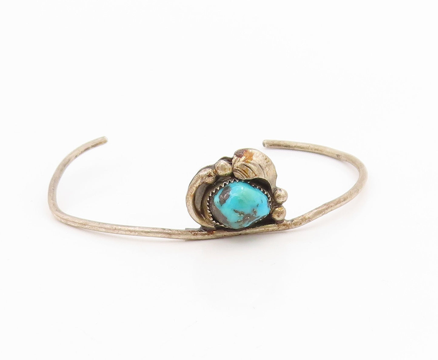 925 Sterling Silver Vintage Bracelet NAVAJO Turquoise Carved Leaf Cuff  BT11525
