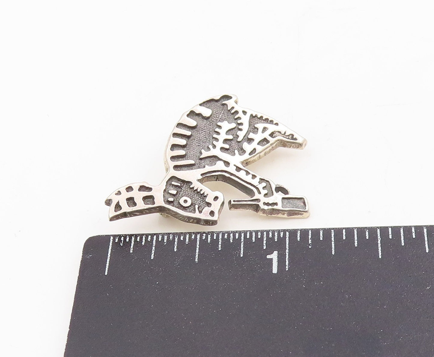 925 Sterling Silver Vintage Brooch Pin Modernist Tribal Animal Motif  BP12248