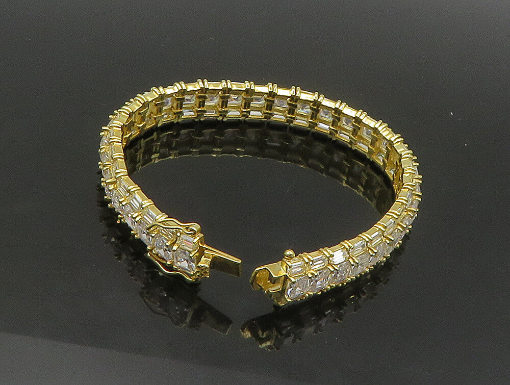 925 Sterling Silver  Vintage Cubic Zirconia Gold Plated Chain Bracelet  BT9248