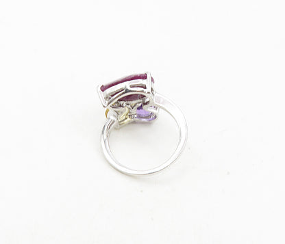 925 Sterling Silver Ruby Amethyst & Topaz Shiny Bypass Band Ring Sz 7 RG8933