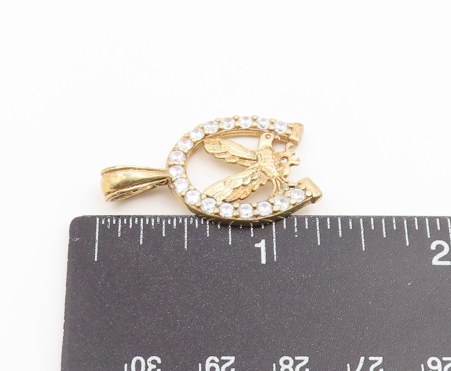 925 Sterling Silver Vintage Pendant Gold Plated CZ Horseshoe Eagle  PT26617