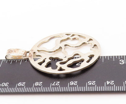 925 Sterling Silver Vintage Pendant Designer Round Brutalist Cut Design PT23683