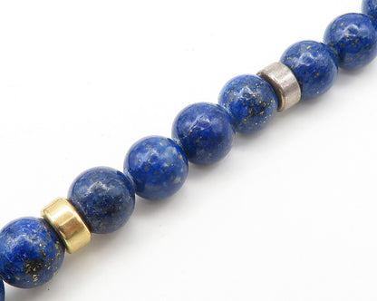 925 Sterling Silver & 14K GOLD  Vintage Lapis Lazuli Beaded Necklace  NE2997