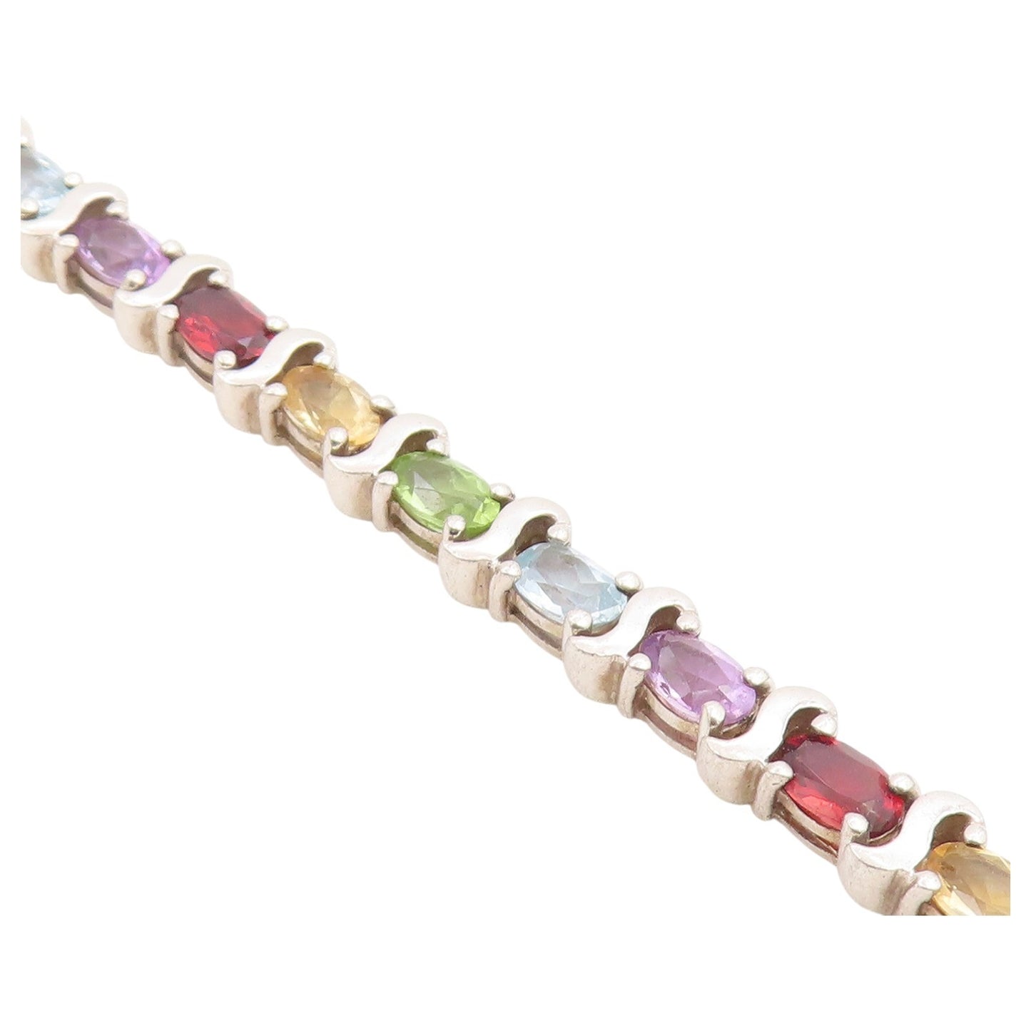 925 Sterling Silver Vintage Bracelet Classic Oval Cut Gemstone Link  BT12184