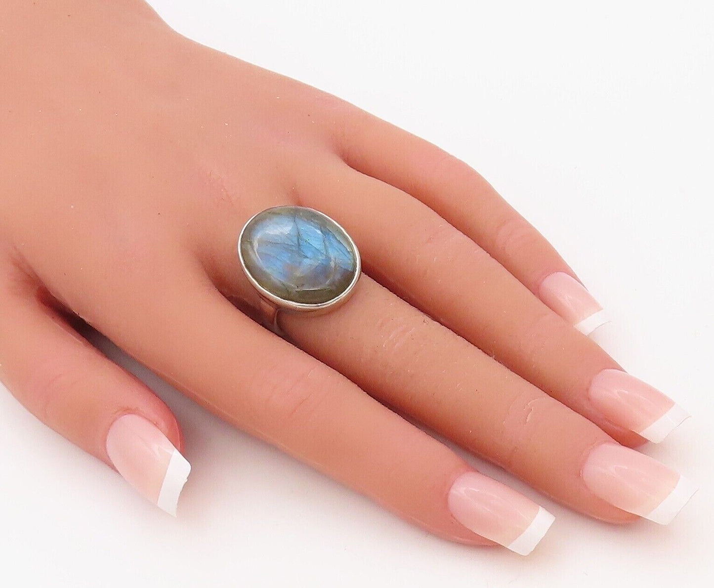 925 Sterling Silver Vintage Ring Large Oval Cabochon Alexandrite  Sz 6.5 RG30272