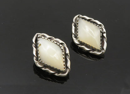 NAVAJO 925 Silver   Vintage Mother Of Pearl Non Pierce Earrings  EG10197