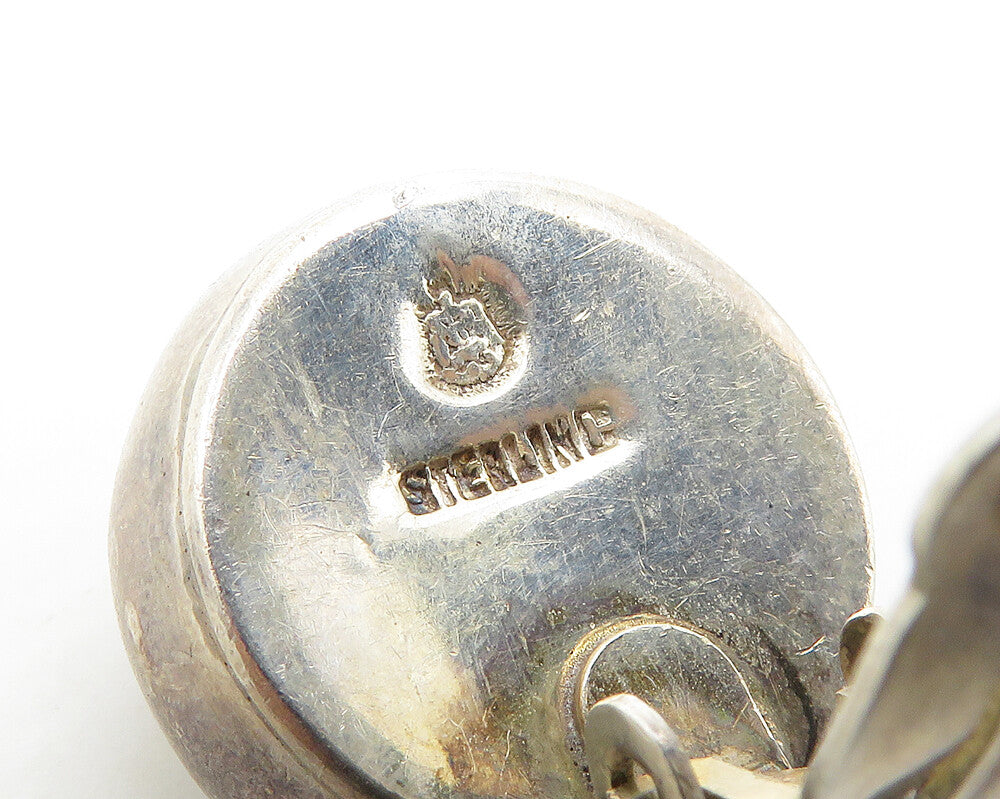 ENGLAND 925 Silver   Vintage Dark Tone Button Drop Non Pierce Earrings  EG8966