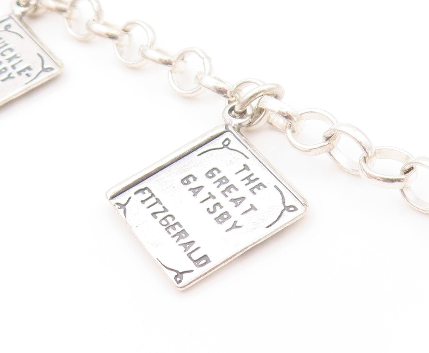 925 Sterling Silver Vintage Bracelet Book Lover Dangling Carved Books  BT11131