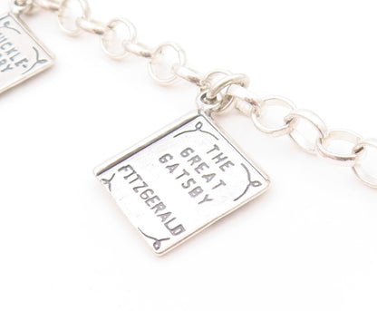 925 Sterling Silver Vintage Bracelet Book Lover Dangling Carved Books  BT11131