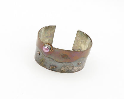 925 Sterling Silver  Vintage Pink Pearl Modernist 2 Tone Cuff Bracelet  BT7730