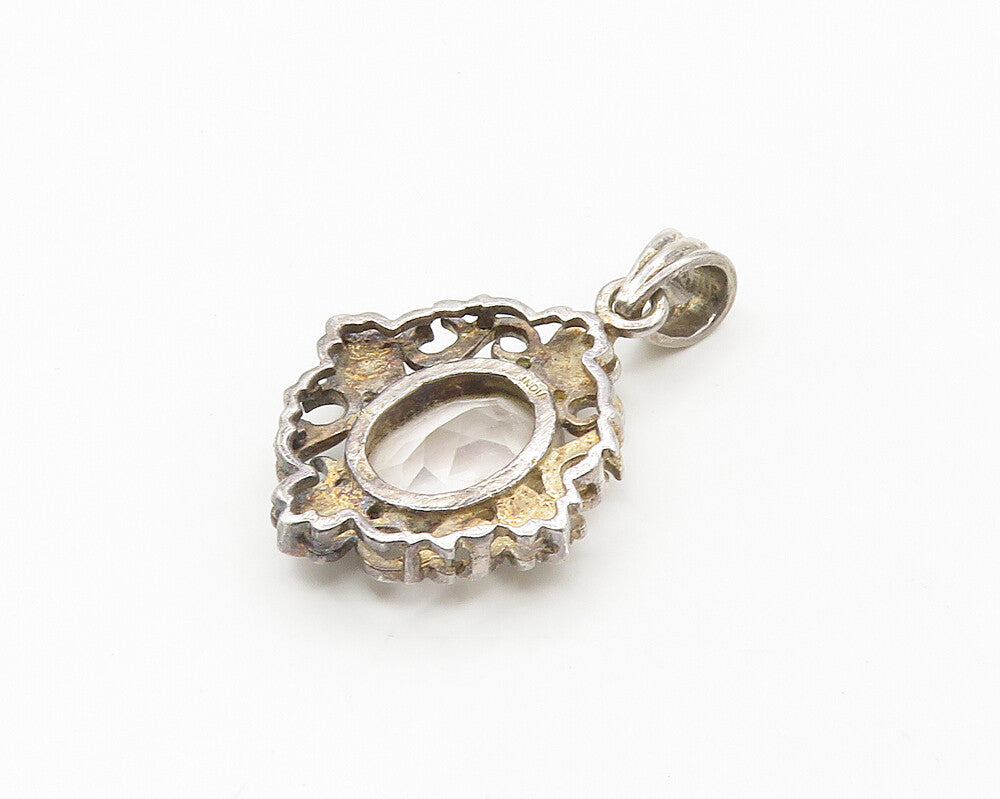 925 Sterling Silver  Vintage Faceted Topaz Swirl Flower Motif Pendant  PT14556