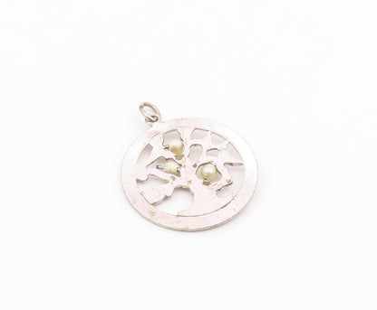 925 Sterling Silver  Vintage Petite Pearls Tree Motif Round Pendant  PT19131
