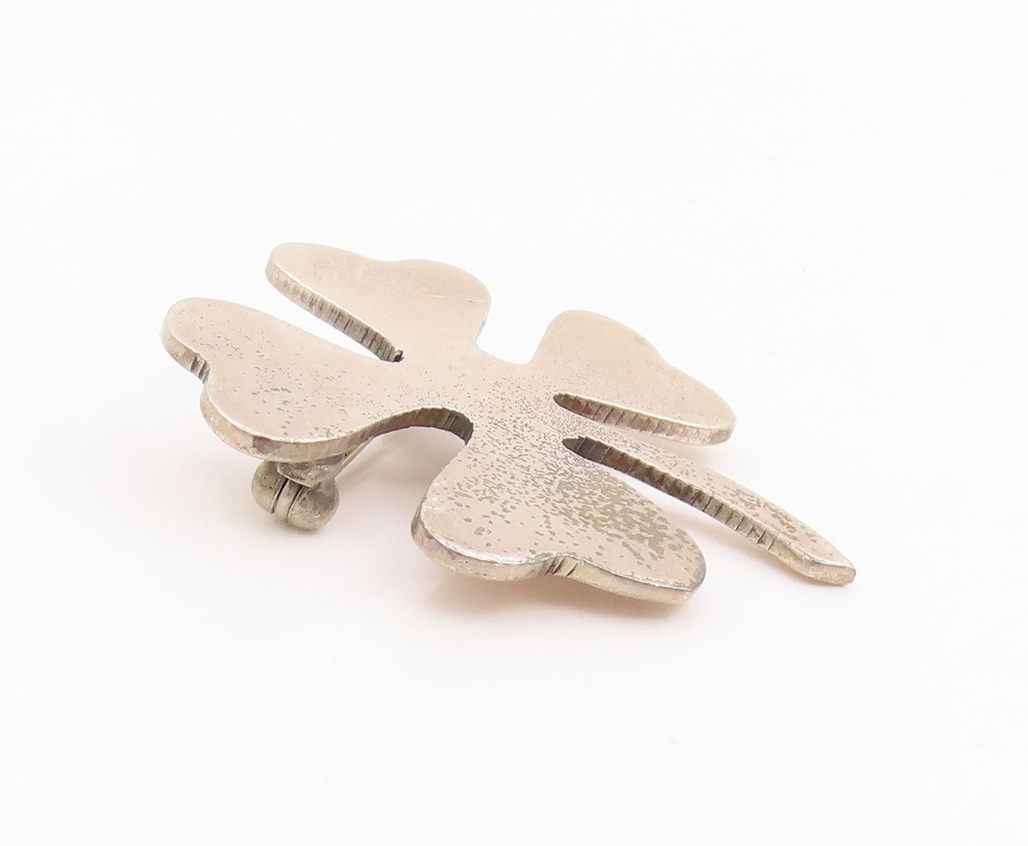 925 Sterling Silver Vintage Brooch Pin Modernist Four Leaf Lucky Clover  BP12495