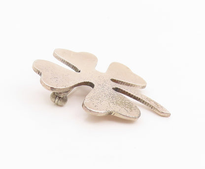 925 Sterling Silver Vintage Brooch Pin Modernist Four Leaf Lucky Clover  BP12495