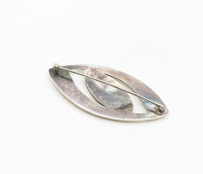 925 Sterling Silver  Vintage Shiny Smooth Pointed Oval Brooch Pin  BP3229