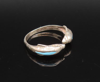 925 Sterling Silver  Vintage Dainty Two Blue Enamel Dolphin Ring Sz 7  RG26077