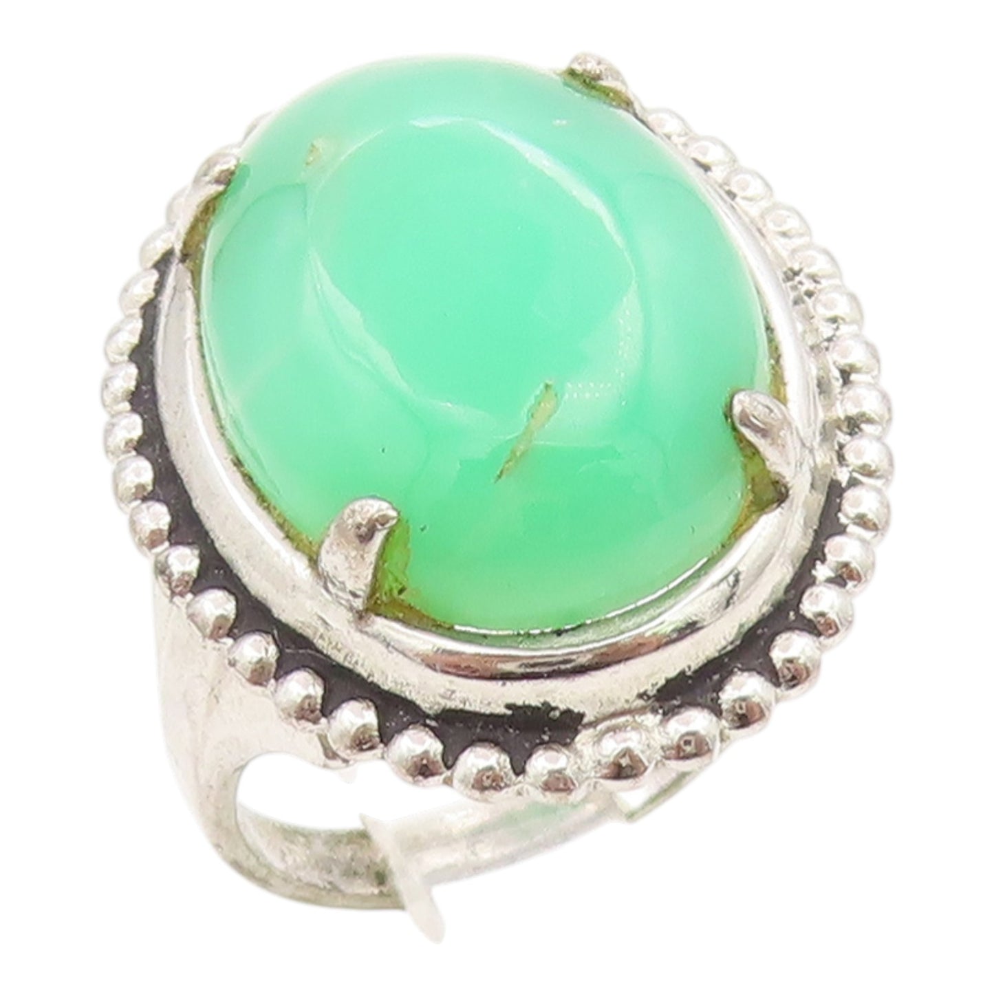 925 Sterling Silver Vintage Ring Cabochon Gemstone Beaded Edge  Sz 6.5  RG35863