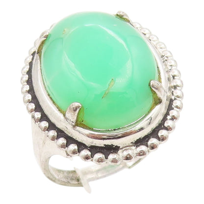 925 Sterling Silver Vintage Ring Cabochon Gemstone Beaded Edge  Sz 6.5  RG35863