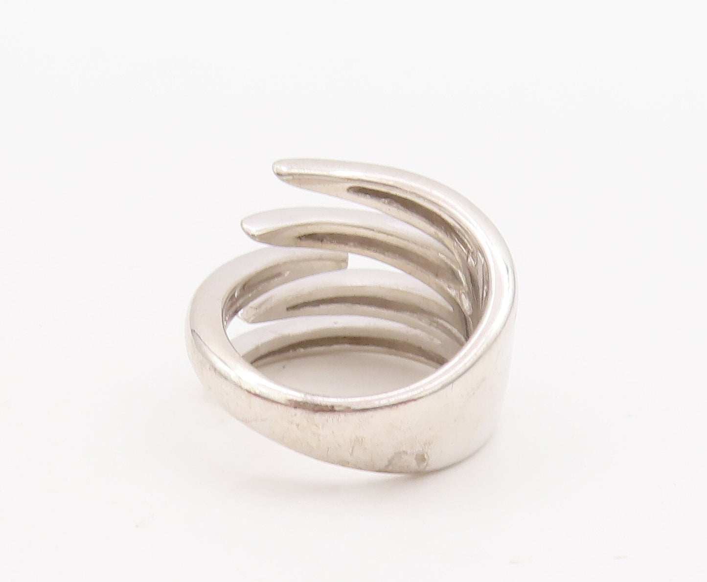 925 Sterling Silver Vintage Ring Modernist Solid Cutout Spikes   Sz 7.5  RG29103