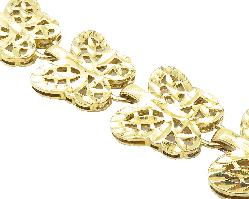 925 Sterling Silver  Gold Plated Diamond Cut Butterfly Chain Bracelet  BT4228