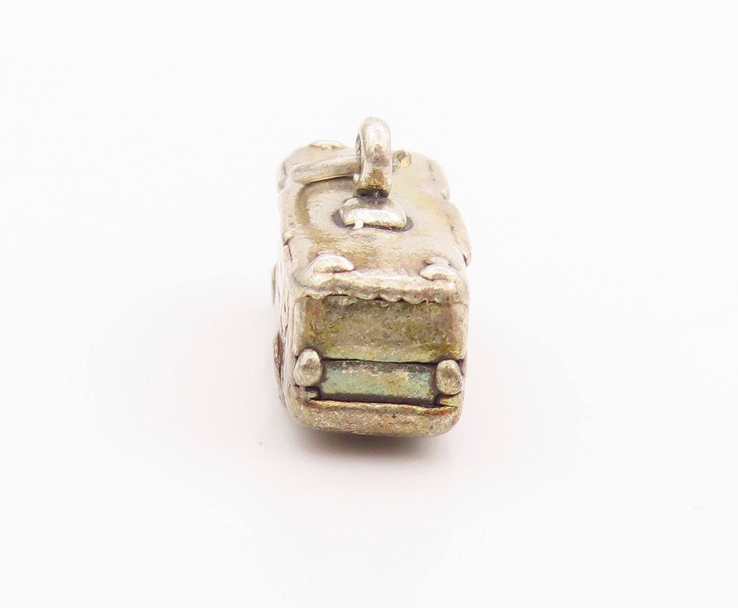 925 Sterling Silver Vintage Pendant Antique Etched School Bus Charm   PT24568