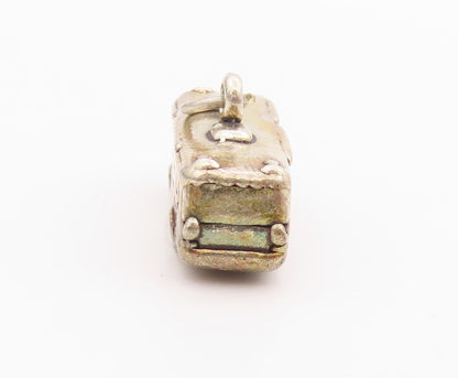925 Sterling Silver Vintage Pendant Antique Etched School Bus Charm   PT24568