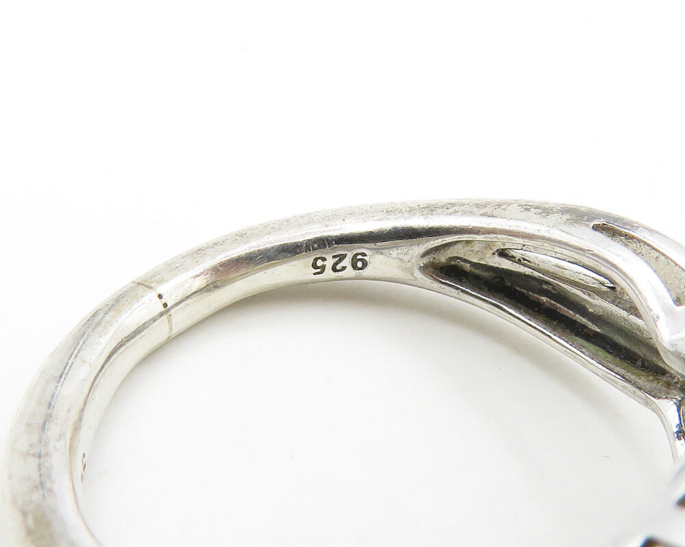 925 Sterling Silver Vintage Genuine Diamonds Twist Band Ring Sz 6.5  RG18387