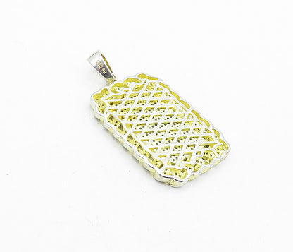 925 Sterling Silver  Sparkling Cubic Zirconia Two Tone Square Pendant  PT3377