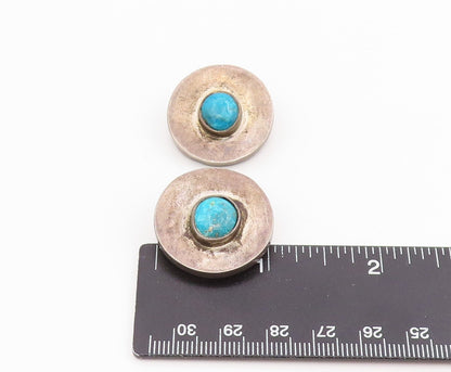 925 Sterling Silver Vintage Earrings MEXICO Turquoise Circular Clip On  EG13955