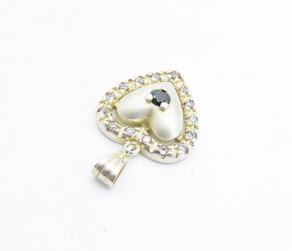 KLAS 925 Silver  Vintage Hematite & Cubic Zirconia Love Heart Pendant  PT4488