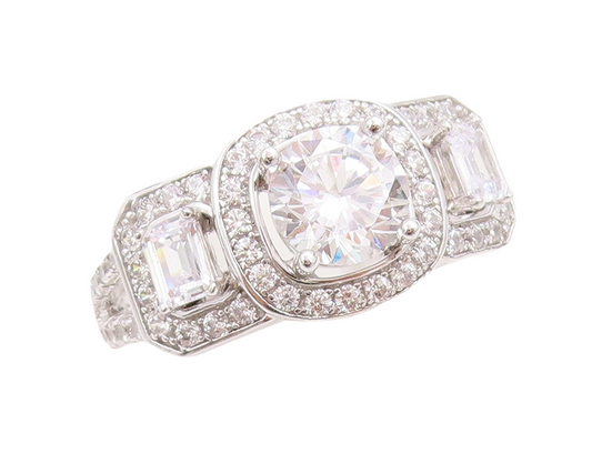 925 Sterling Silver Vintage Ring Round Rectangle Cut CZ Inlay  Sz 7 RG30643