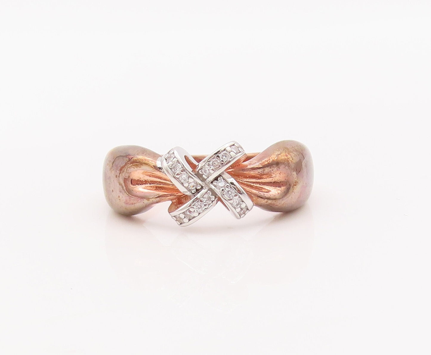 925 Sterling Silver Vintage Ring Rose Gold Plated CZ Inlay Knot  Sz 7  RG29319