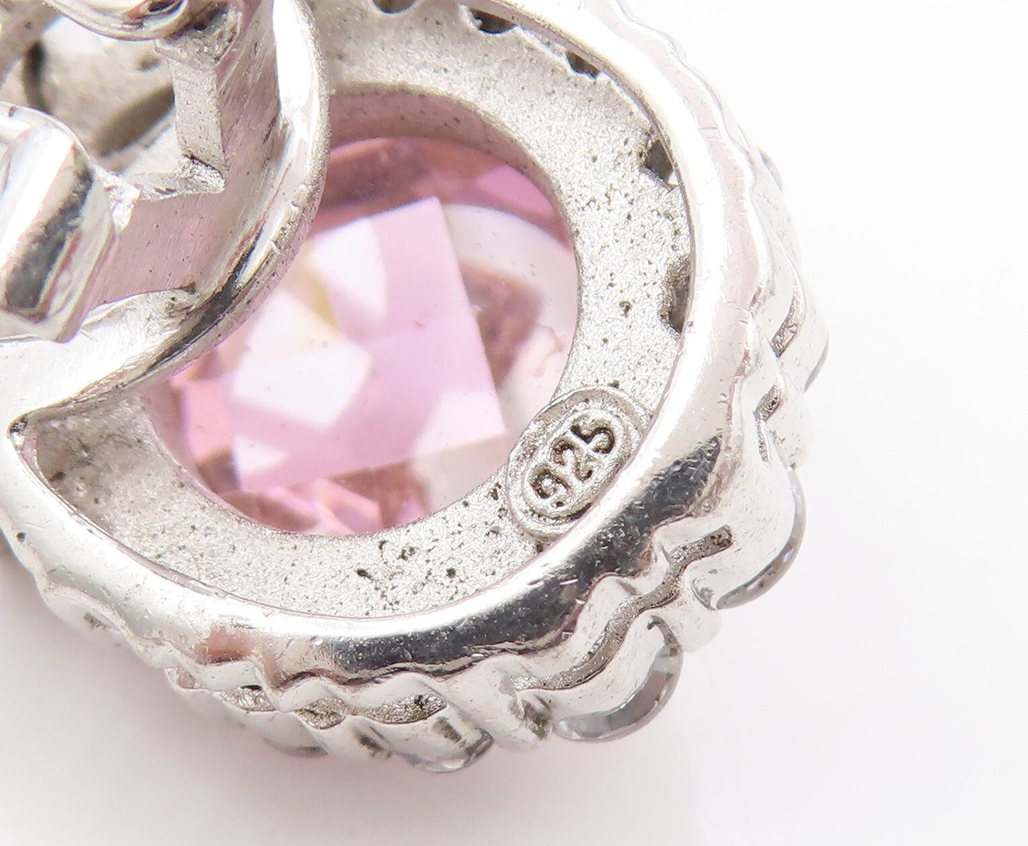 925 Sterling Silver Vintage Earrings Round Pink & White CZ Floral Design EG13396