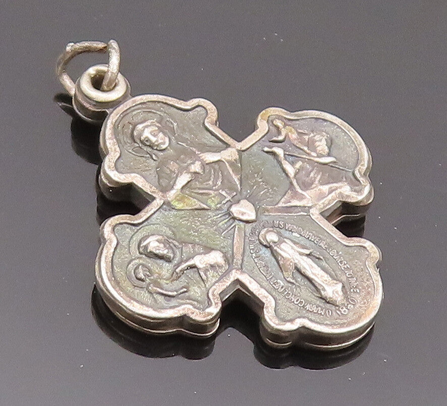 925 Sterling Silver Vintage Pendant Religious Carved Cross (OPENS)  PT22766